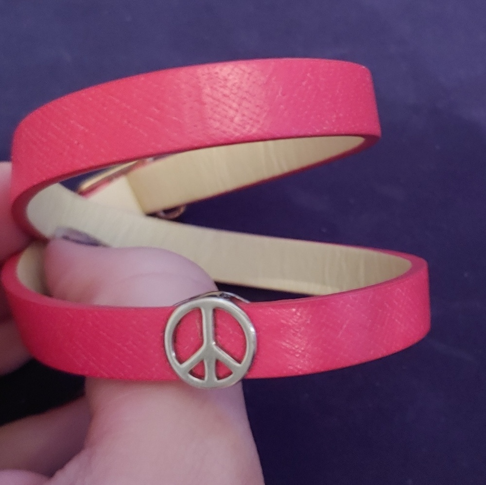 Double hot pink KEEP Collective bracelet w/ peace